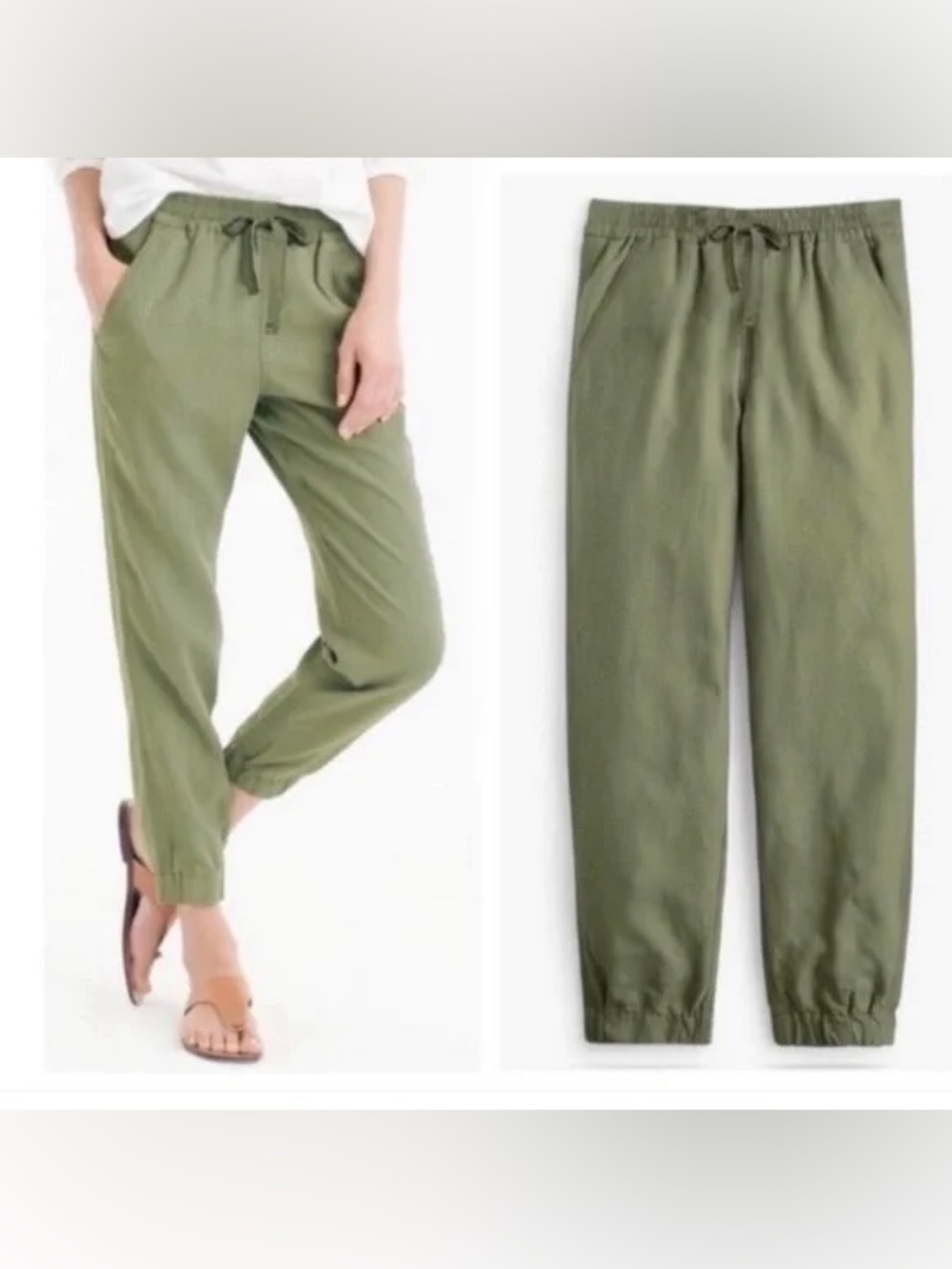 J crew point sur linen Olive Drawstring Jogger Pants - size 4